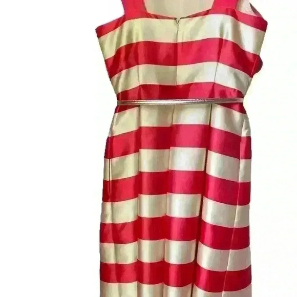 Eliza J Wide Gold Coral Stripe Sleeveless Gold Belt Waist Fit Flare Dress 6 - Picture 3 of 5